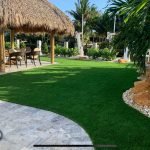 Artificial grass installed with hardscape